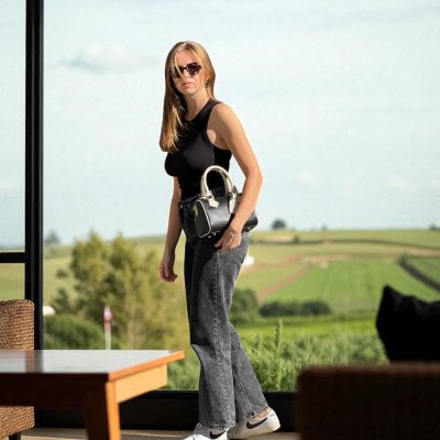 Two Tone Italian Leather Boston Bag Handmade Top