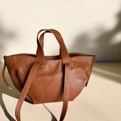 Large Leather Tote Cognac Brown Handmade Italian Shoulder
